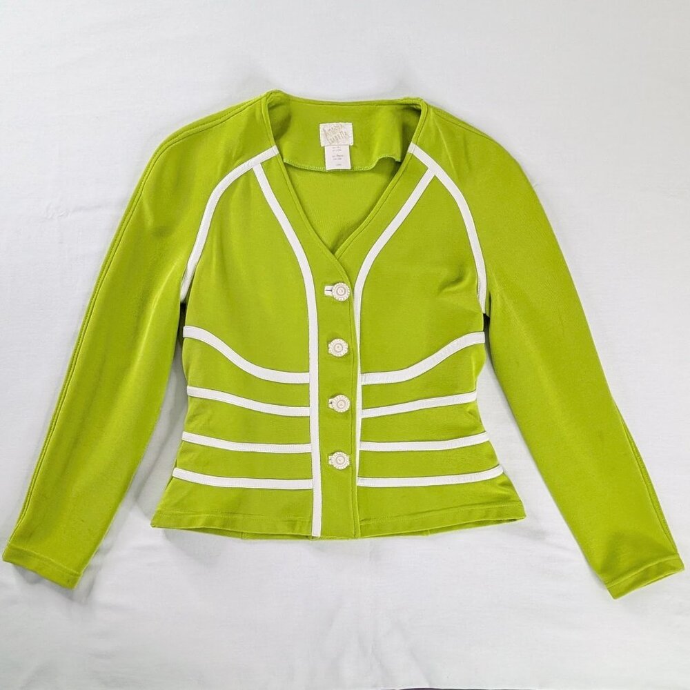 VTG Brat Green White Stripes Bold Button Up Avant Garde Jacket Blazer Art Deco